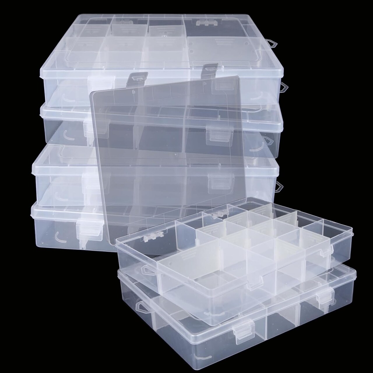 6 Pack 14 Grids Plastic Organizer Box with Dividers, Clear Tackle Box Organizers and Craft Storage, 14 Compartment Organizer Boxs Fishing Organizer Box for Art DIY Beads Organizer
